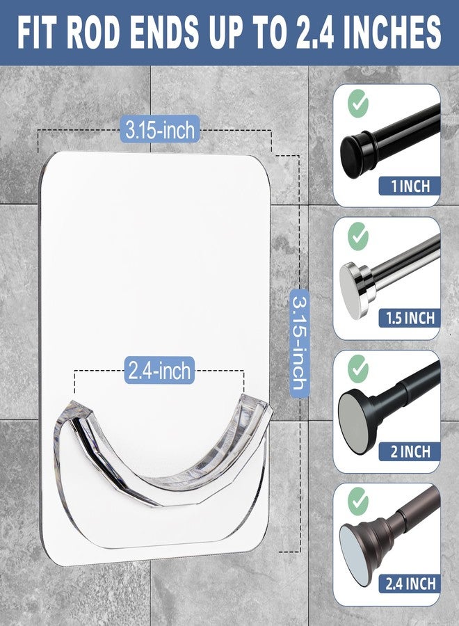 Antimbee 2 Pack Adhesive Curtain Rod Holders, No Drilling Shower Curtain Tension Rod Support Holder, Transparent Clear Durable Bathroom Rod Bracket - Image 2