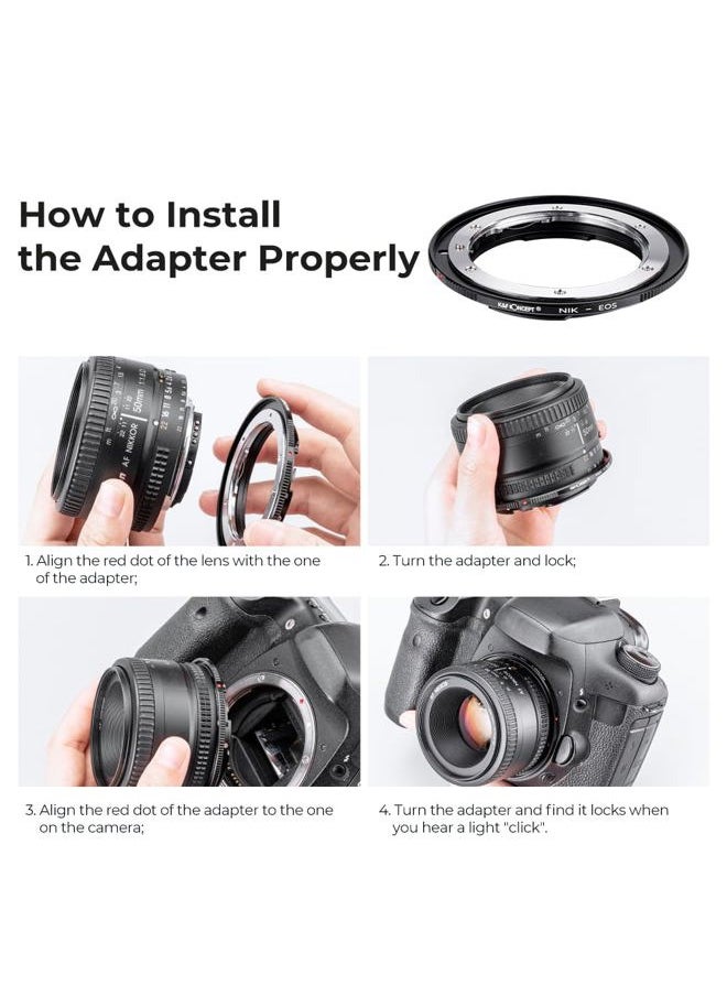 K&F Concept Lens Mount Adapter Compatible for Nikon Nikkor F/AF AI AI-S Lens to Canon EOS EF EF-S Mount Cameras  - Image 4