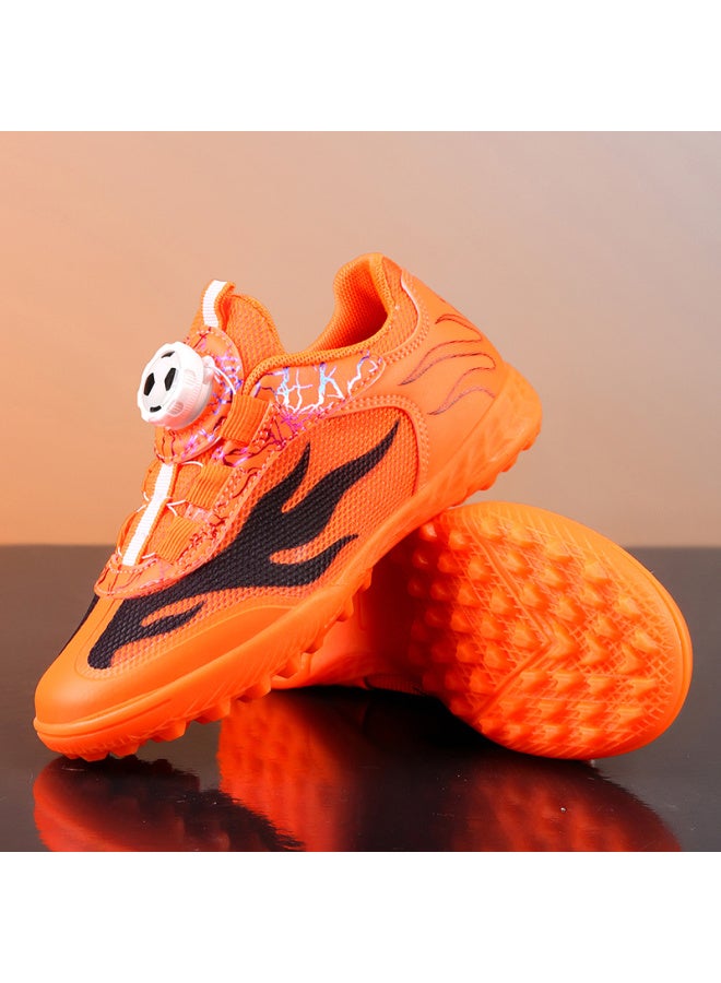 Children's Mesh Breathable Football Shoes with Knob Sole - TF Crushed Nails Soccer Training Shoes for Boys and Girls, Orange