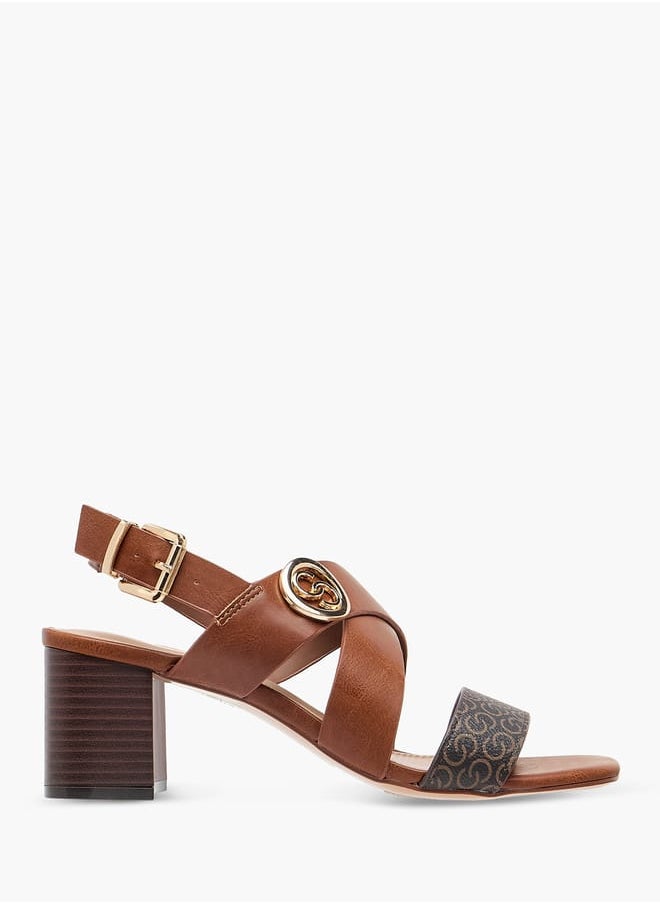 Celeste - Women's Monogram Print Sandals with Block Heels - Image 1