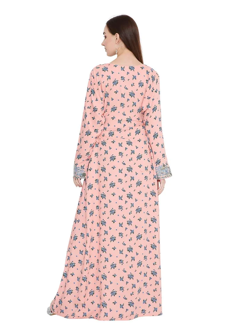 HANA & SARA MULTICOLOUR PRINTED WITH STONE BEADED ON EMBROIDERY STYLISH ARABIC  JALABIYA DRESS