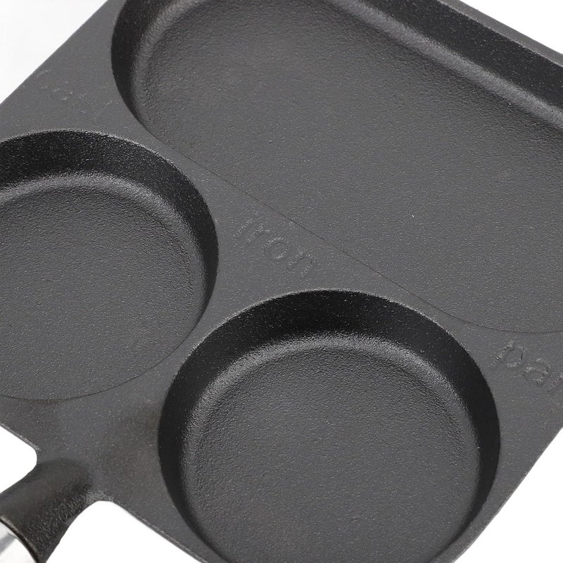 3 Section Breakfast Pan, Non Coating Egg Frying Pan, Cast Iron Divided Grill Frying Pan with Wood Handle, Fast Heating Thicken Pancake Pan for Home Cooking, - Image 3