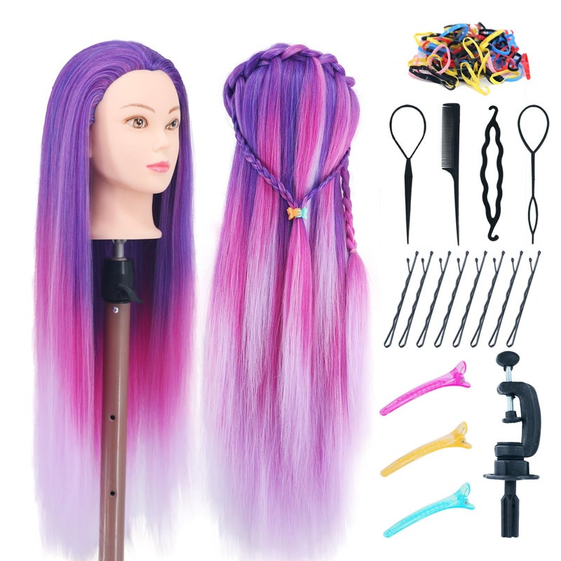 Eumos Mannequin Head with Hair 29 Manikin Head with hair Cosmetology Mannequin Head for Hair Styles Hairdressing Practice Training Doll Heads with Clamp Holder and Braiding Kit Mixed Purple - Image 2