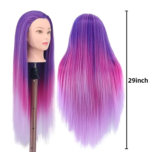 Eumos Mannequin Head with Hair 29 Manikin Head with hair Cosmetology Mannequin Head for Hair Styles Hairdressing Practice Training Doll Heads with Clamp Holder and Braiding Kit Mixed Purple - Image 3