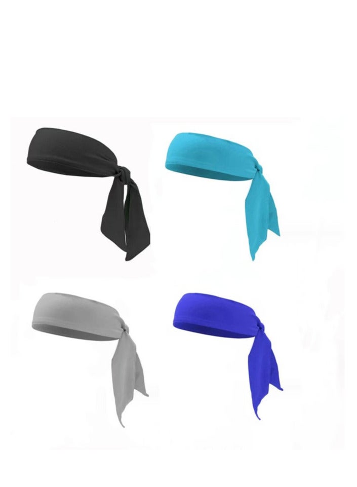 Loquat 4 Pcs Tennis Headband Head Tie Tennis Bandana Elastic Sports Sweatband Stretchy Headbands Adjustable Non-Slip Headband for Women Men Running Athletic Exercise Workout - Image 1