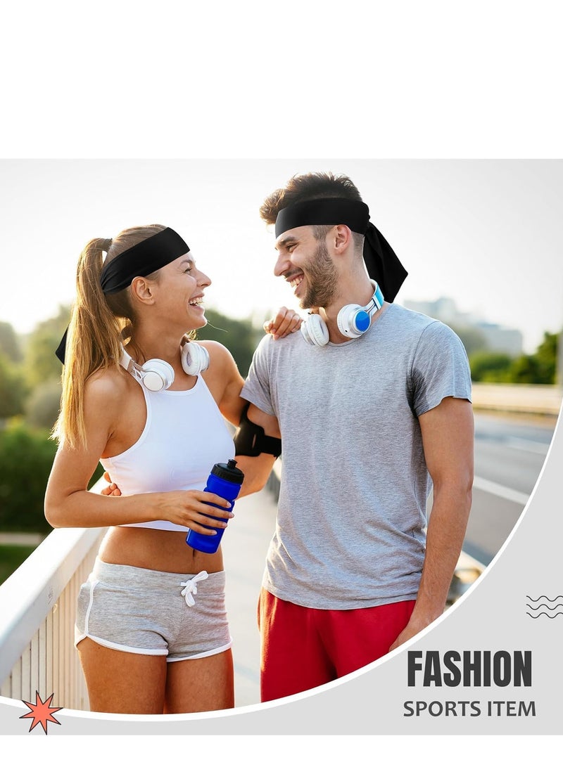 Loquat 4 Pcs Tennis Headband Head Tie Tennis Bandana Elastic Sports Sweatband Stretchy Headbands Adjustable Non-Slip Headband for Women Men Running Athletic Exercise Workout - Image 4