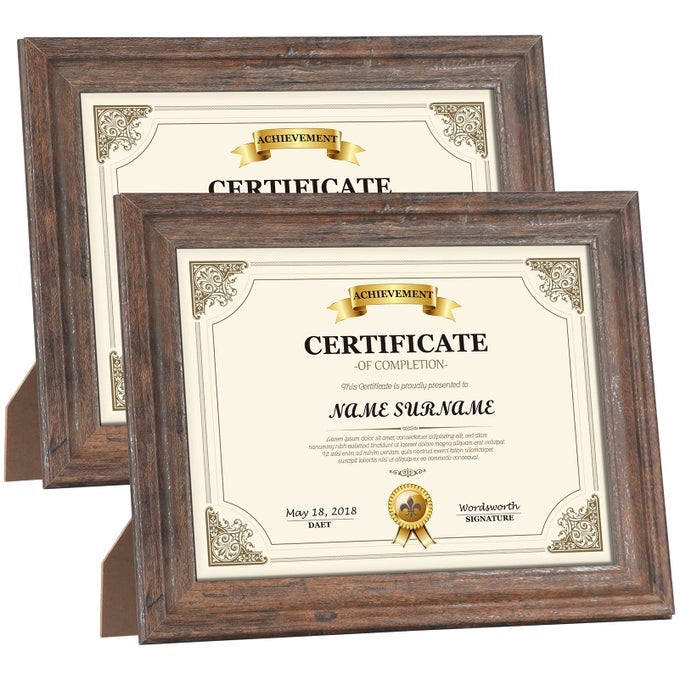 85X11 CERTIFICATE DOCUMENT FRAME RUSTIC DISTRESSED PICTURE FRAMES 85 X 11 SET WALL HANGING AND TABLETOP 2 PACK BROWN