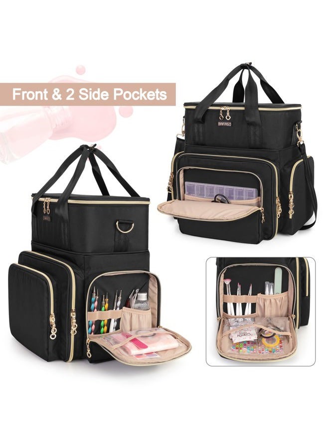 BAFASO Double Layer Nail Polish Organizer Holds 70 Bottles (15ml - 0.5 fl.oz) and a Nail Dryer, Nail Polish Case with 2 Removable Pouches and Tools Storage Sections (Patented), Black - Image 4