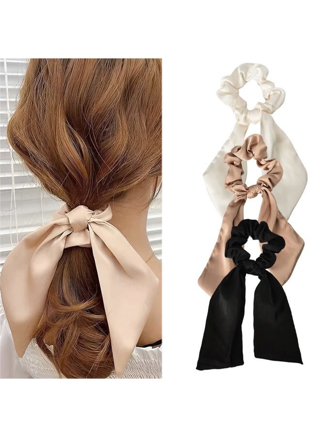 Guqqeuc Chiffon Scrunchies with Knotted Ribbon Tails - Ponytail Holders for Women and Girls, 3 Pcs - Image 1
