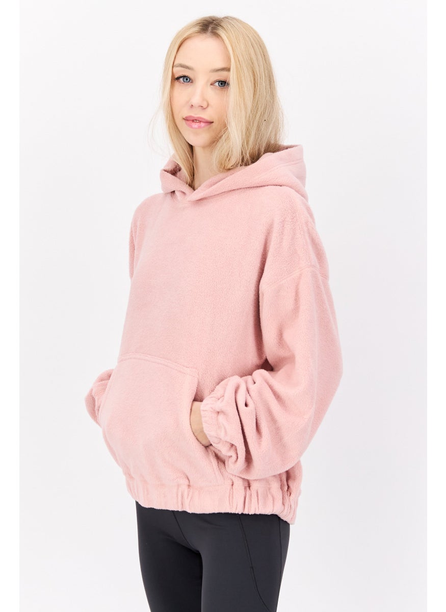 NIA Women Hooded Long Sleeves Textured Sweatshirt, Light Pink  - Image 2