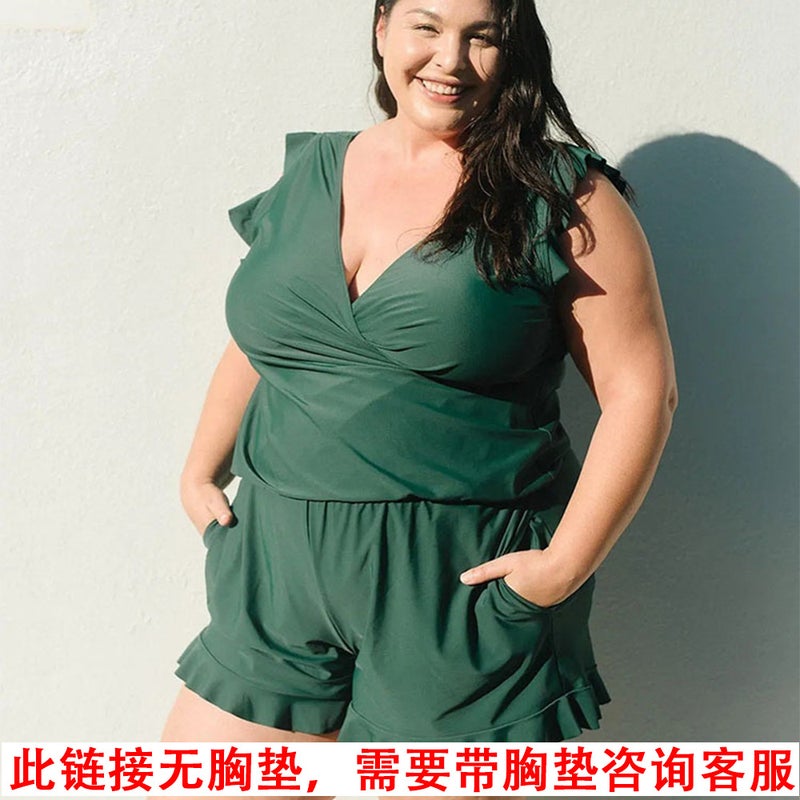 [One-Piece Swimsuit Without Chest Pad Without Lining] No Chest Pad Without Lining 2024 Solid Color Plus Size Swimsuit Swimsuit Seaside - Image 2