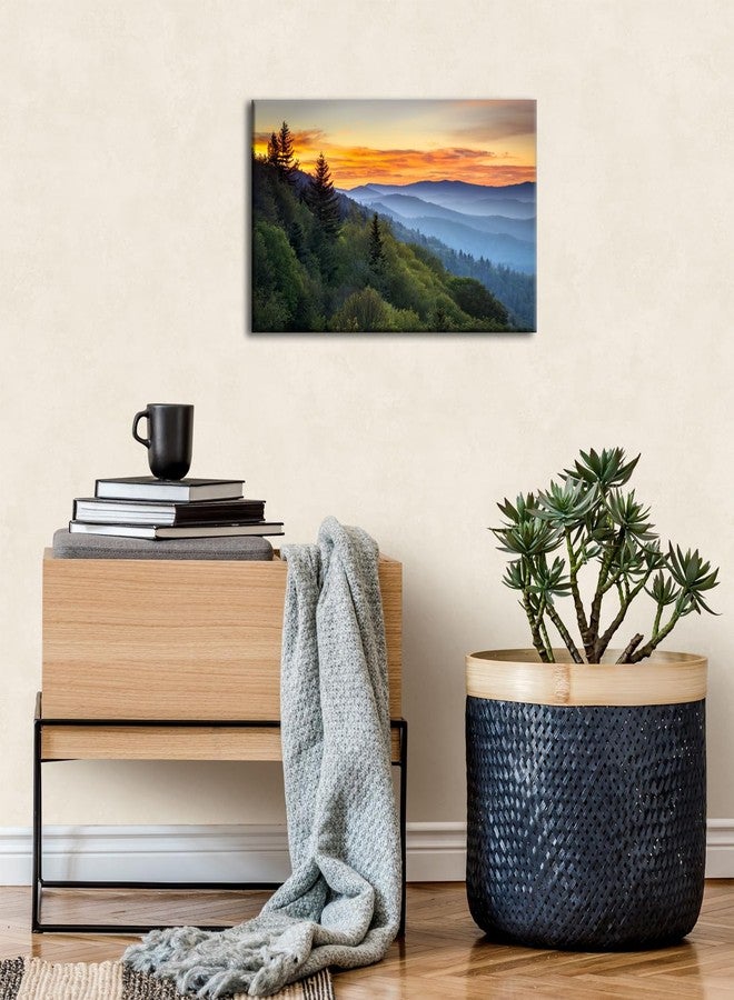 sunfrower Nature Wall Art Sunrise Great Smoky Mountain Picture for Living Room Blue Ridge Photo Prints Bedroom Decor National Park Poster Forest Landscape Canvas Painting Framed Artwork Home Decorations 12x16" - Image 2