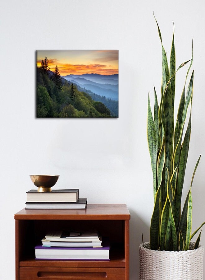 sunfrower Nature Wall Art Sunrise Great Smoky Mountain Picture for Living Room Blue Ridge Photo Prints Bedroom Decor National Park Poster Forest Landscape Canvas Painting Framed Artwork Home Decorations 12x16" - Image 3