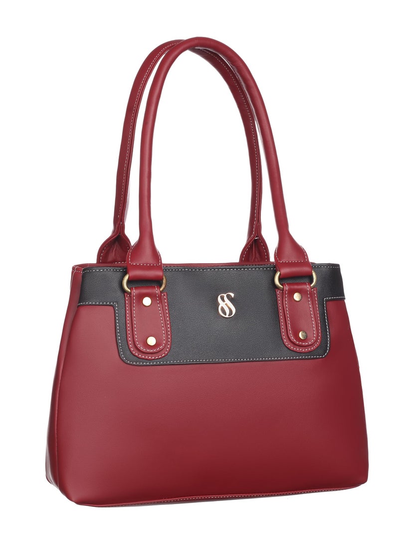 Fostelo Women's Gisele Satchel Tote Handbag for Women | Ladies Purse | Stylish Shoulder Bag | Gift For Women | Maroon||Black - Image 1