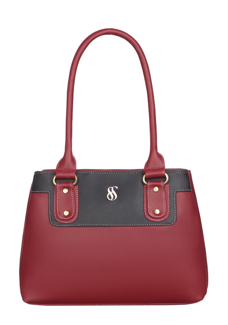 Fostelo Women's Gisele Satchel Tote Handbag for Women | Ladies Purse | Stylish Shoulder Bag | Gift For Women | Maroon||Black - Image 2
