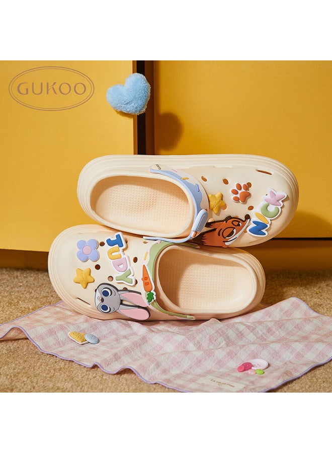 Gukoo Women's Summer Slippers, Zootopia-style Crocs, Indoor And Outdoor Wear, Non-slip Thick-soled Beach Shoes, Beige, Size 37-38 - Image 1
