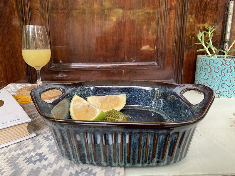Lemon Tree Square Serving Dish Bowl Bakeware with Handle 500ml Serving Dish Bowl for Kitchen and Dining Green - Image 1