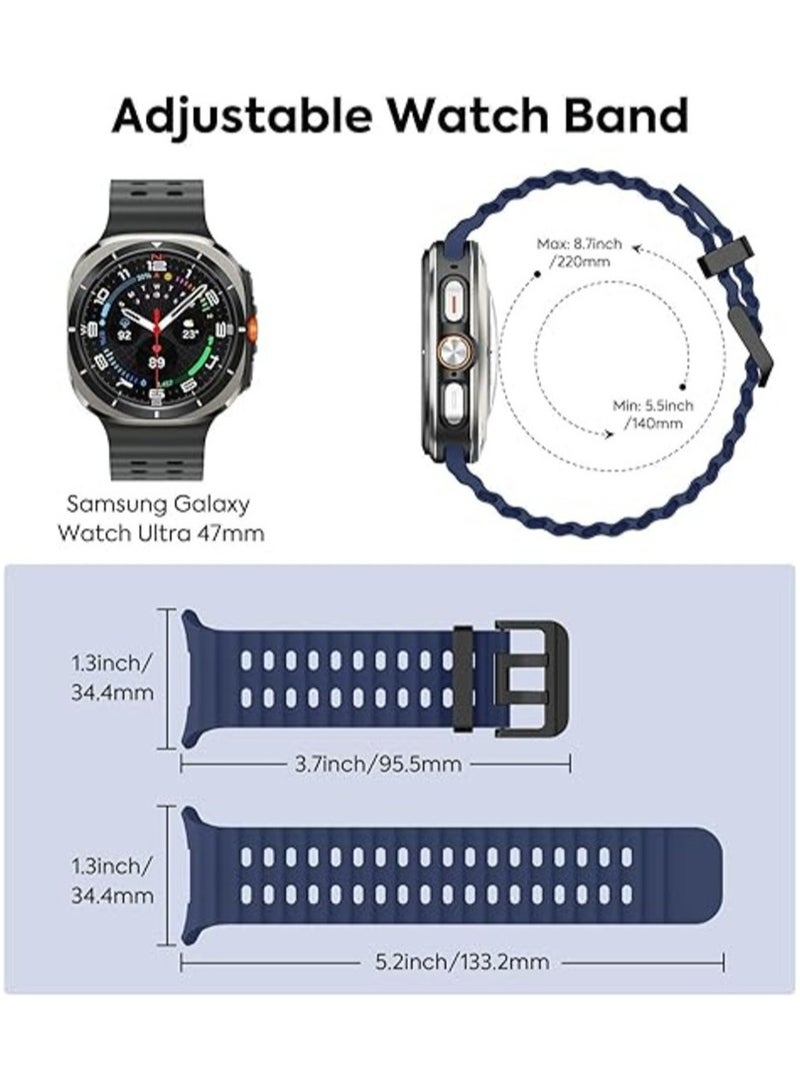 Rugged Band Compatible with Samsung Galaxy Watch 7 Ultra Band 47mm, Soft Silicone Sport Waterproof Strap Marine Bands for Galaxy Watch Ultra 2024 for Men & Women
