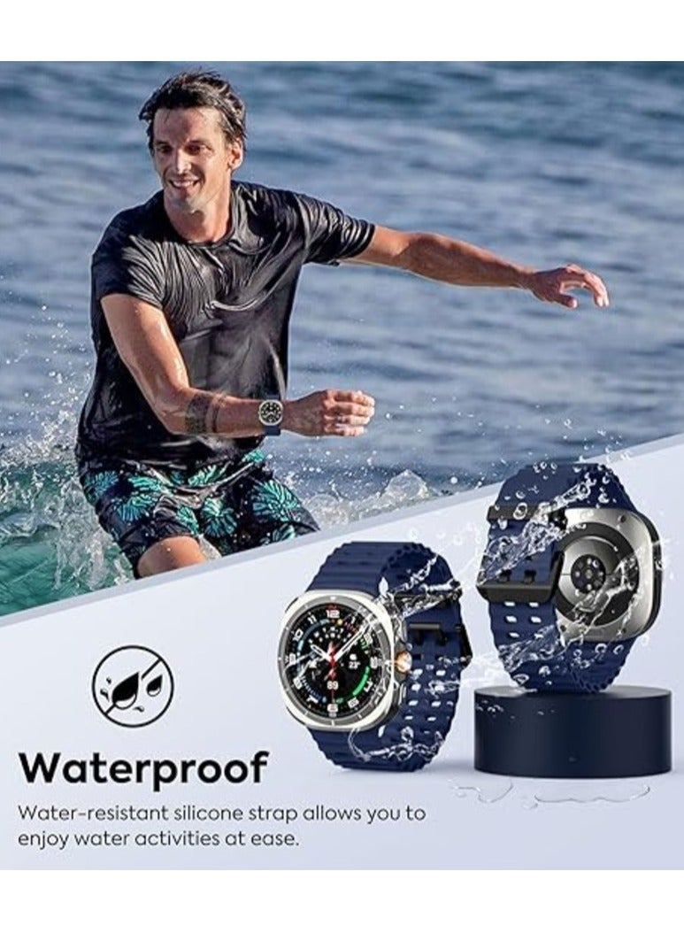 Rugged Band Compatible with Samsung Galaxy Watch 7 Ultra Band 47mm, Soft Silicone Sport Waterproof Strap Marine Bands for Galaxy Watch Ultra 2024 for Men & Women