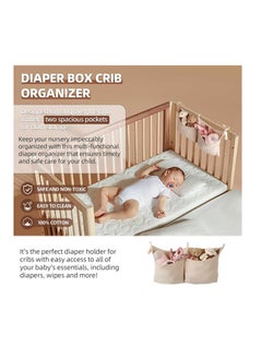 Excefore Diaper Caddy and Organizer for Changing Table and Crib Multi-Functional Hanging Diaper Stacker Nursery Organizer for Cribs Diaper Holder Baby Crib Hanging Storage and Accessories(Khaki, 8"x15")  - Image 3