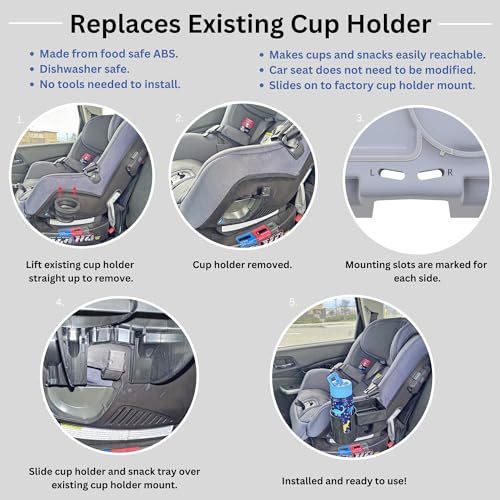 Swigzy Cup Holder and Snack Tray for Nuna RAVA Car Seats (Does not fit Exec, PIPA, or REVV) - Holds Most Kids Water Bottles - Made from Food Safe ABS - Dishwasher Safe - Image 3