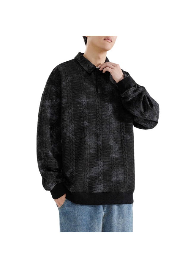 POUM American Style Heavyweight Streetwear Men'S Spring And Autumn Winter Casual Loose Couple Long Sleeve 8908 Black Xl - Image 2