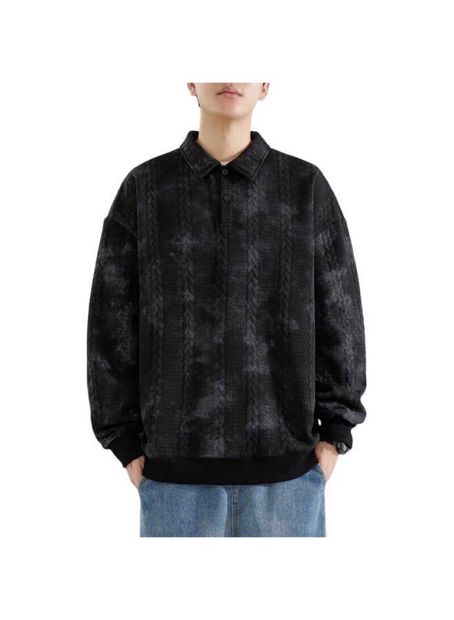 POUM American Style Heavyweight Streetwear Men'S Spring And Autumn Winter Casual Loose Couple Long Sleeve 8908 Black Xl - Image 1