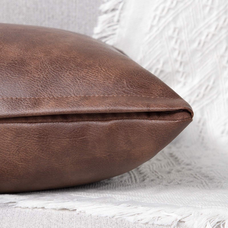 Yaertun Set of 2 Faux Leather Decorative Throw Pillow Covers Modern Solid Outdoor Cushion Cases Luxury Pillowcases for Couch Sofa Bed 20x20 Inches Dark Brown - Image 4