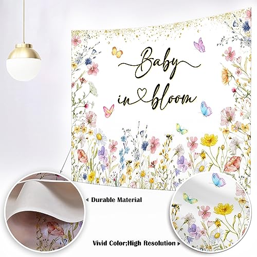 Mocsicka 7x5ft Baby in Bloom Baby Shower Backdrop Wildflower Party Decorations for Girl Gold Glitter Butterfly Photography Background (7x5ft(82''x60''), Pink) - Image 5