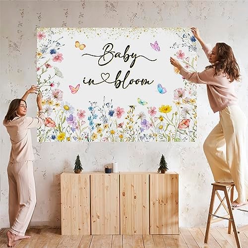 Mocsicka 7x5ft Baby in Bloom Baby Shower Backdrop Wildflower Party Decorations for Girl Gold Glitter Butterfly Photography Background (7x5ft(82''x60''), Pink) - Image 4