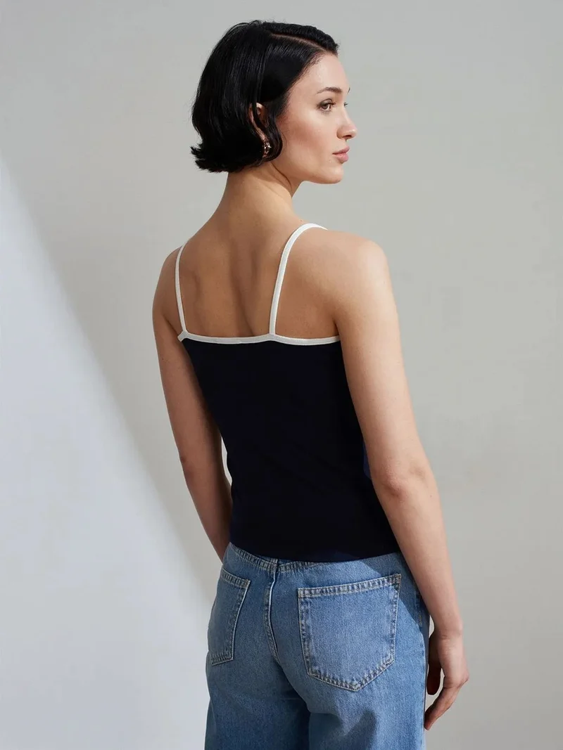 ديلفين Dilvin Color Block Ribbed Sleeveless Blouse