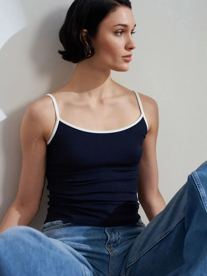 ديلفين Dilvin Color Block Ribbed Sleeveless Blouse