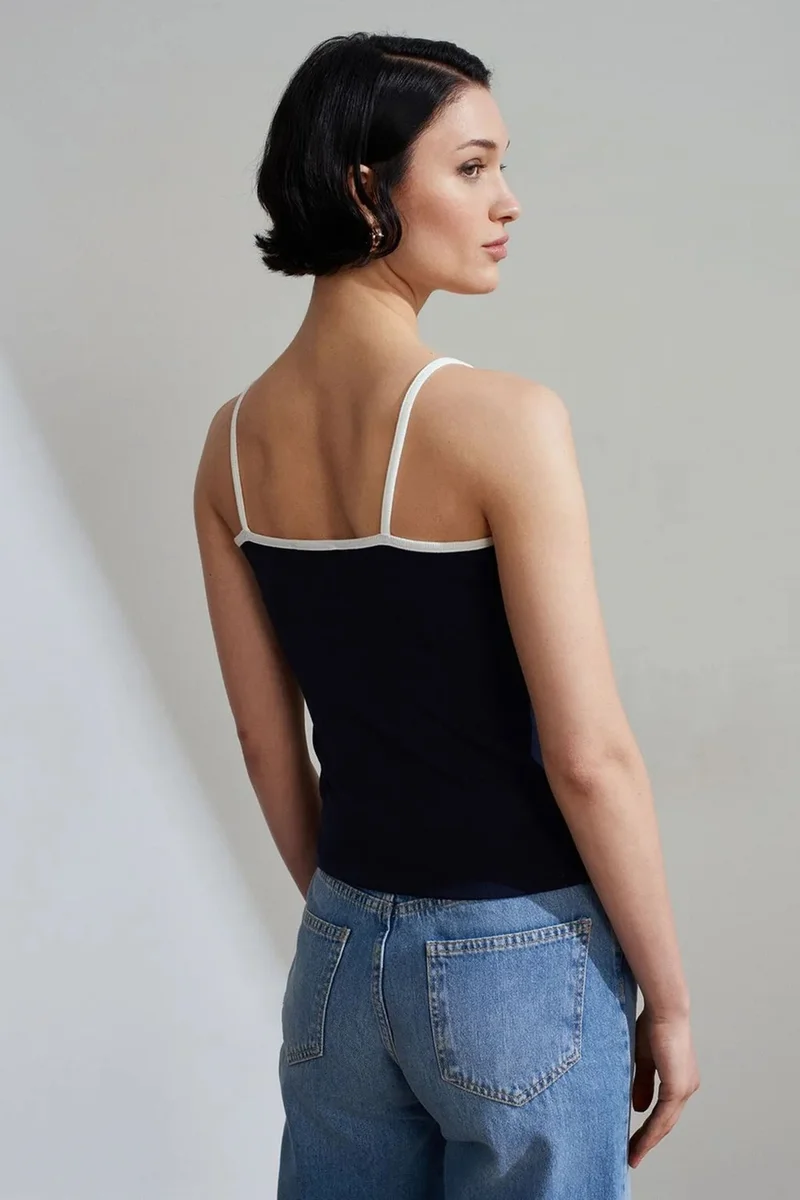 ديلفين DILVIN Color Block Ribbed Sleeveless Blouse