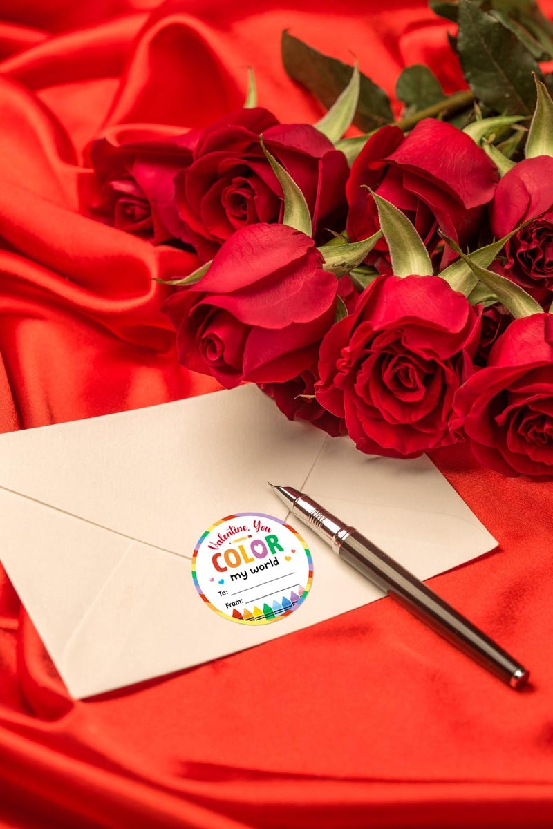 HEYINSHEN Valentine's Day Gift Stickers 60Pcs Valentine's Day Gift Tags Sticker Valentine You Color My World Stickers for Kids Label for Letters Sealing Gifts Wrapping Signature Decoration Party Favor - Image 5