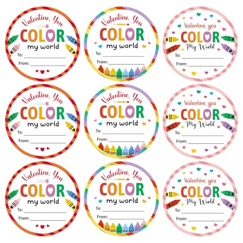 HEYINSHEN Valentine's Day Gift Stickers 60Pcs Valentine's Day Gift Tags Sticker Valentine You Color My World Stickers for Kids Label for Letters Sealing Gifts Wrapping Signature Decoration Party Favor - Image 1