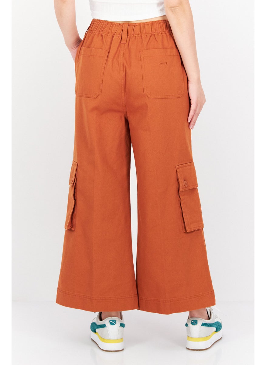 OBEY Women Regular Fit Wide Leg Plain Cropped Pants, Brown  - Image 4