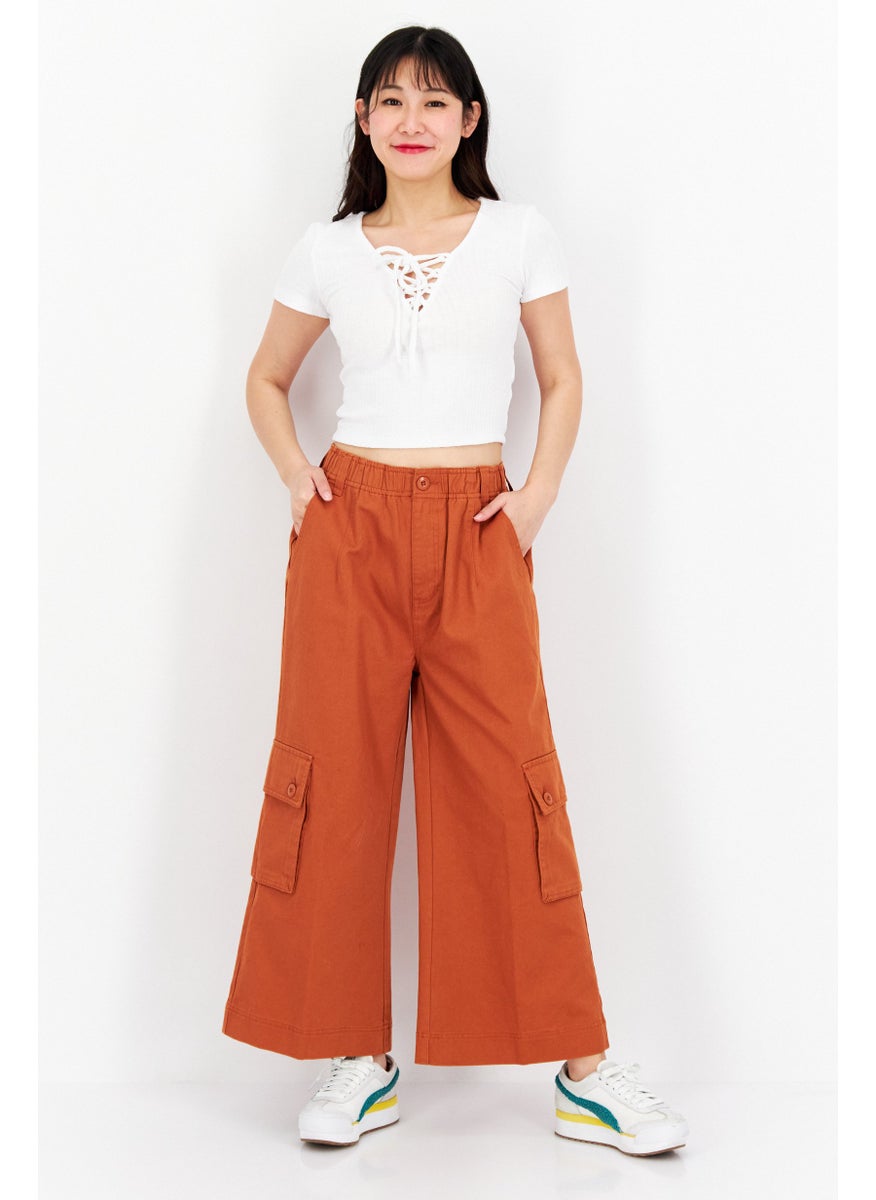 OBEY Women Regular Fit Wide Leg Plain Cropped Pants, Brown  - Image 2