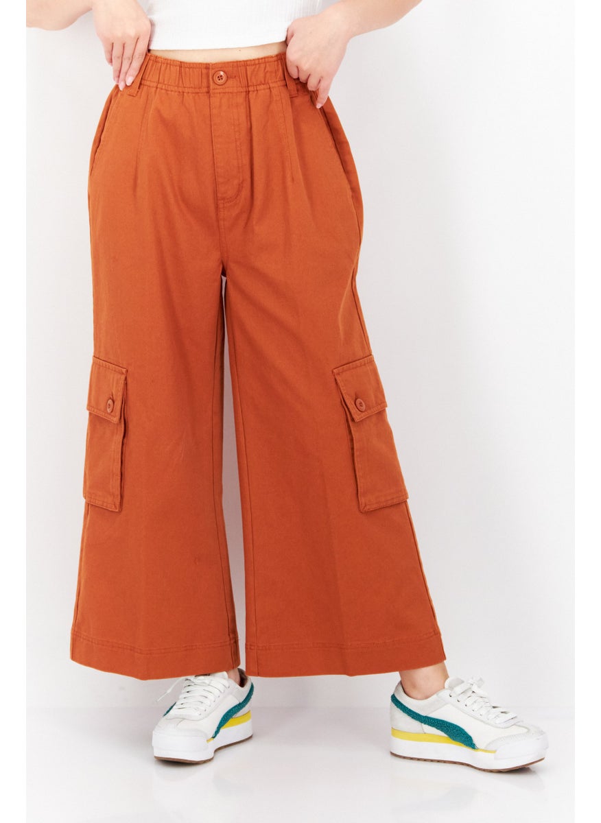 OBEY Women Regular Fit Wide Leg Plain Cropped Pants, Brown  - Image 1