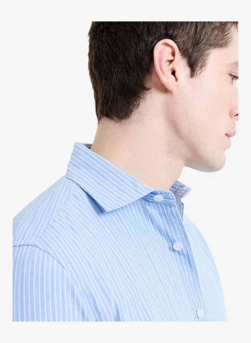 فرنش كونكشن Men's Ballad Blue/Ecru Ls Stripe Shirt