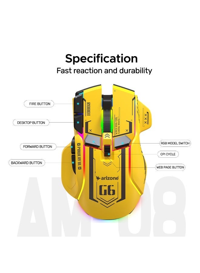 Arizone AM-08 Ultimate 10-Button Dual-Mode RGB Gaming Mouse Multi Color - Image 2