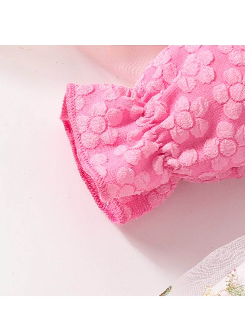 Baby Girl Birthday Party Dress, 18-24M, Elegant Pink Floral Tulle Dress with Butterfly Bow, Special Occasion Toddler Outfit, Long Sleeve Princess Dress - Image 5