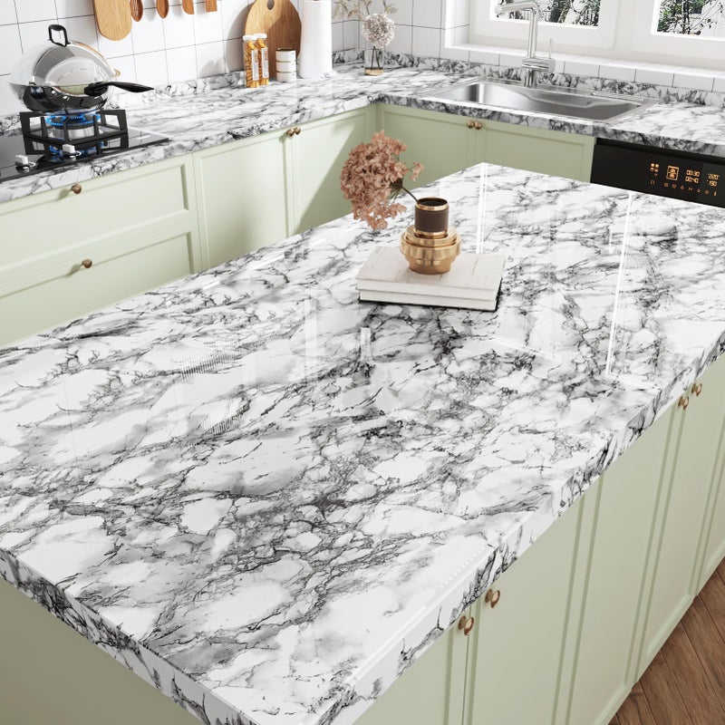 Wallercity Grey Marble Contact Paper for Countertops GrayWhite Glossy Peel and Stick Wallpaper Self Adhesive Vinyl Granite Contact Paper for Cabinets Kitchen Wallpaper for Shelf Liner 158x787