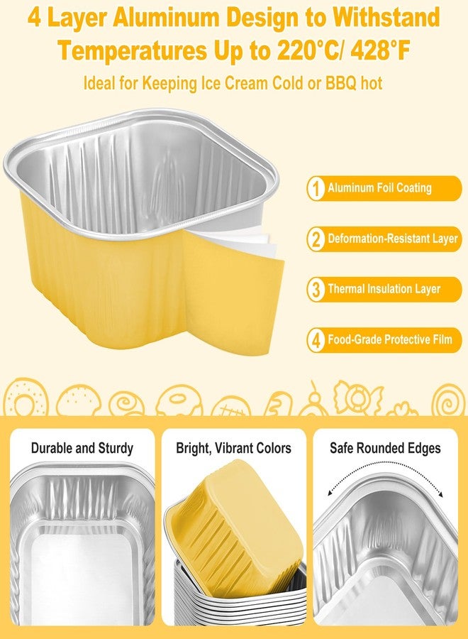 LifeisLuck 100 Pack Mini Cake Pans with Lids and Spoons, 5oz Square Aluminum Foil Loaf Pans Gold Small Cake Tins Disposable Baking Pans Dessert Cupcake Cups with Ribbon Decals for Wedding Birthday Party Picnics - Image 4