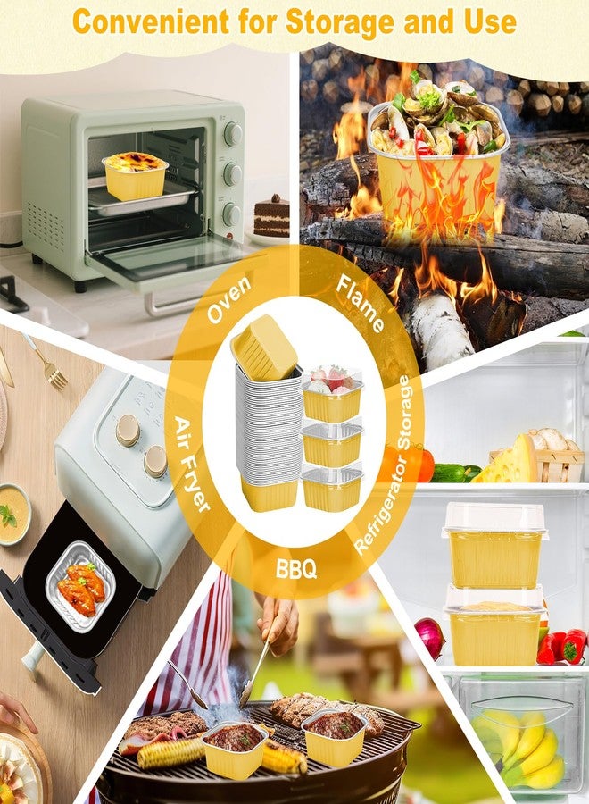 LifeisLuck 100 Pack Mini Cake Pans with Lids and Spoons, 5oz Square Aluminum Foil Loaf Pans Gold Small Cake Tins Disposable Baking Pans Dessert Cupcake Cups with Ribbon Decals for Wedding Birthday Party Picnics - Image 5