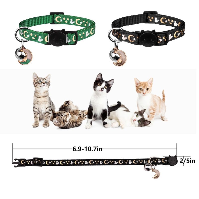 Baeuppit 2PCS Breakaway Cat Collars with Bell Cute Kitty Glow in The Dark Adjustable Kitten Collars(Deep Green&Black) - Image 4