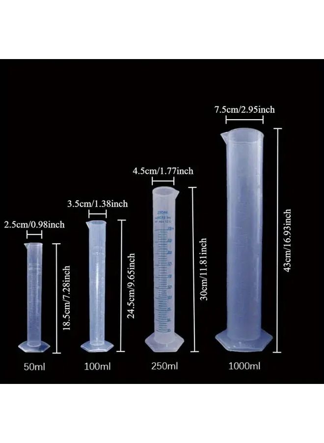 4pcs Clear Plastic Measuring Cylinders Set Lab Science Equipment - Image 2