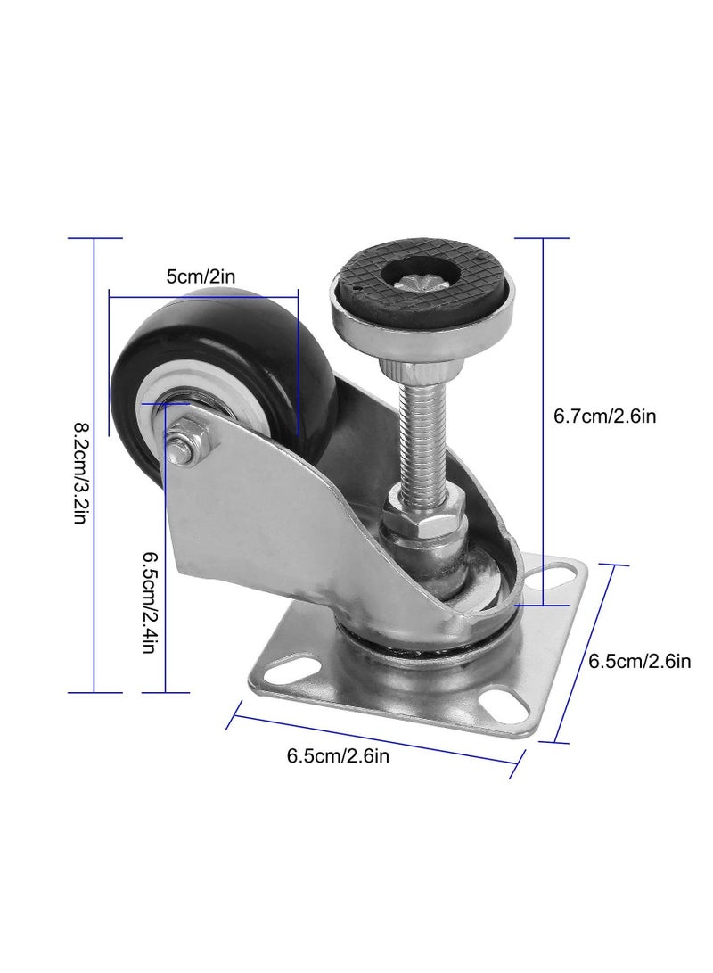 نيبمينينت Swivel Leveling Castors, 4 Pcs Machine Caster, 50mm Retractable Wheels for Industrial Use, Workbenches, Trolleys, and More (Capacity 66kg) - Image 2