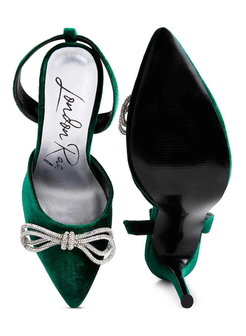 London Rag Rhinestone Embellished Lace Up Sandals in Green