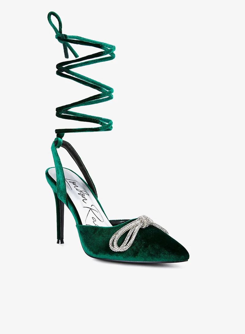London Rag  Rhinestone Embellished Lace Up Sandals in Green for Women | Best Price UAE