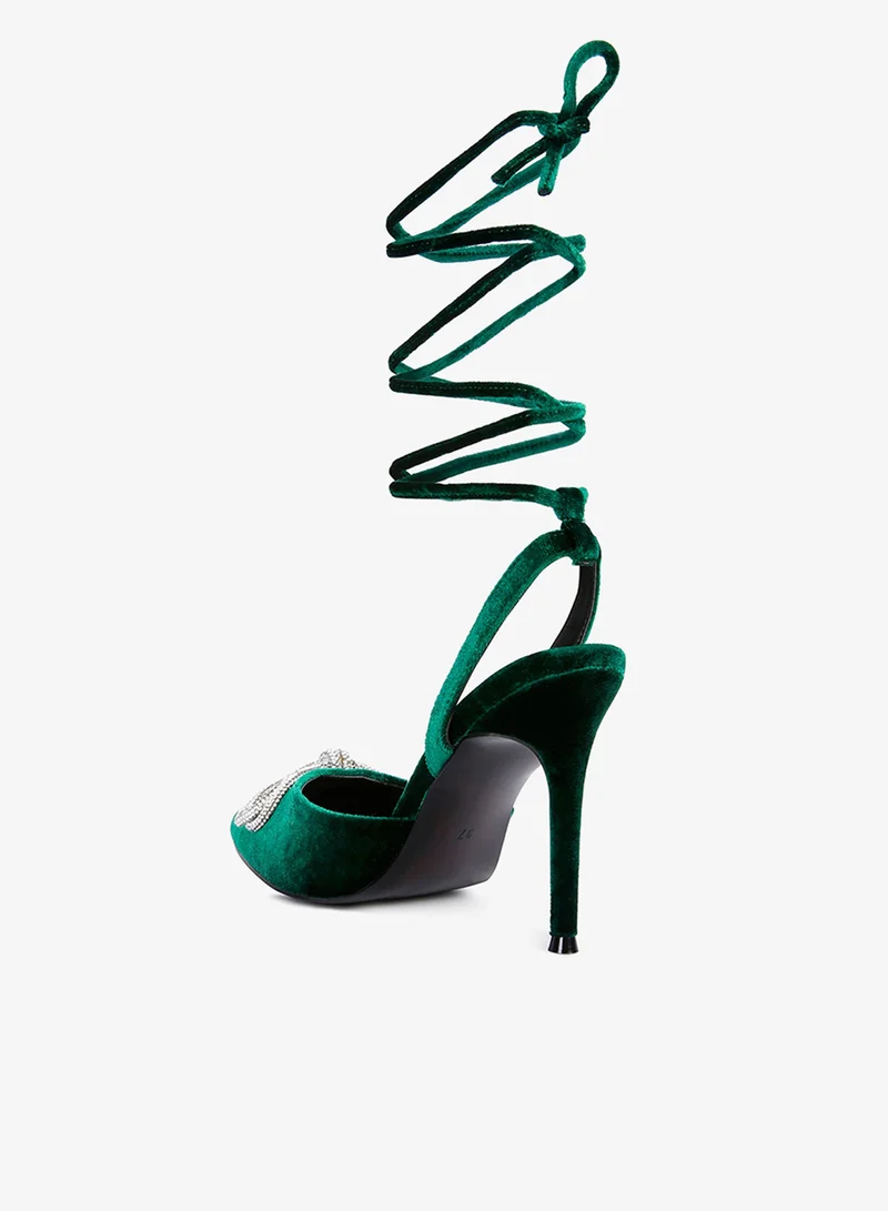 London Rag  Rhinestone Embellished Lace Up Sandals in Green for Women | Best Price UAE